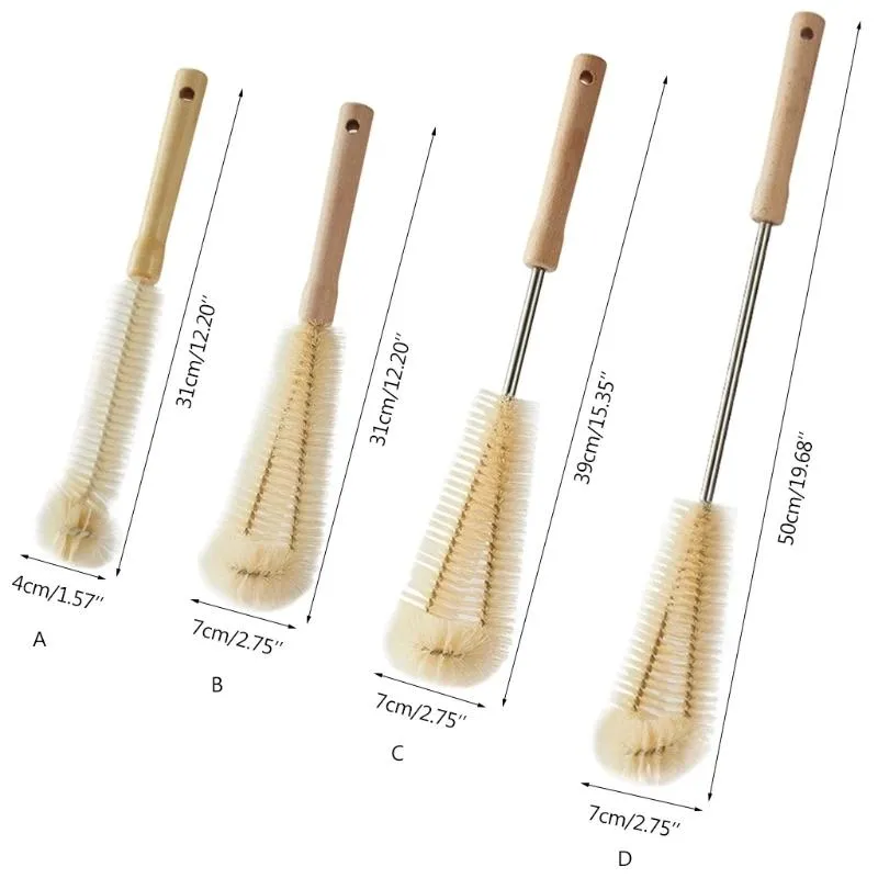 Kitchen Cleaning Brush With Long Handle Coffee Tea Glass Cup Baby Bottle Brush Hangable Wooden Handle Cleaner Gadgets LX4104