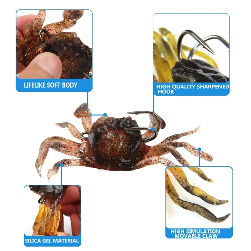 Appât artificiel pour crabe - Appât souple avec crochet pointu - Bon appât de pêche qui coule dans l'eau, design anti-accrochage, leurres de pêche