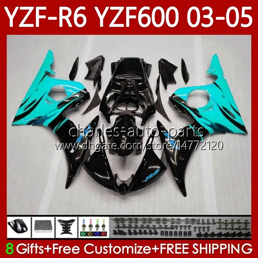 Bodykit für Yamaha YZF-R6 YZF600 YZF R6 600CC 2003–2005 Verkleidung 95No.205 YZF R 6 Cyan Flames YZFR6 03 04 05 Karosserie YZF-600 600 CC 2003 2004 2005 Motorradverkleidung