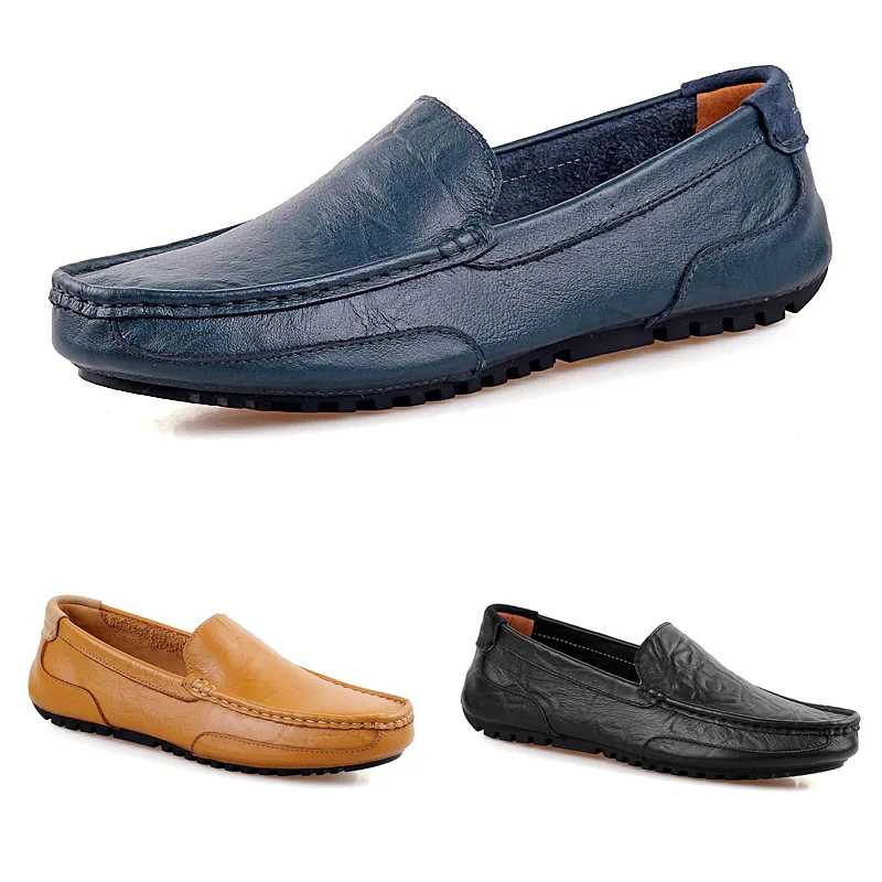 Nuevos zapatos de guisantes para hombre que no son de marca, zapatos casuales de cuero a la moda, transpirables, azul, negro, marrón, chanclos de fondo suave perezosos, zapatos para hombre 38-44