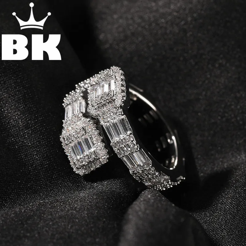 Hip Hop Baguette para hombres Anillo ajustable personalizado para hombres Marca famosa Iced Out Micro Pave Cz Punk Rap Joyería Tamaño 220217