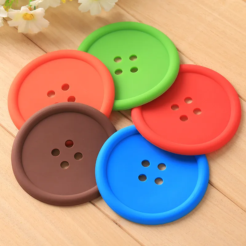 Creative Round Soft rubber Cup mat Lovely Button shape Silicone Coasters household Tableware Placemat