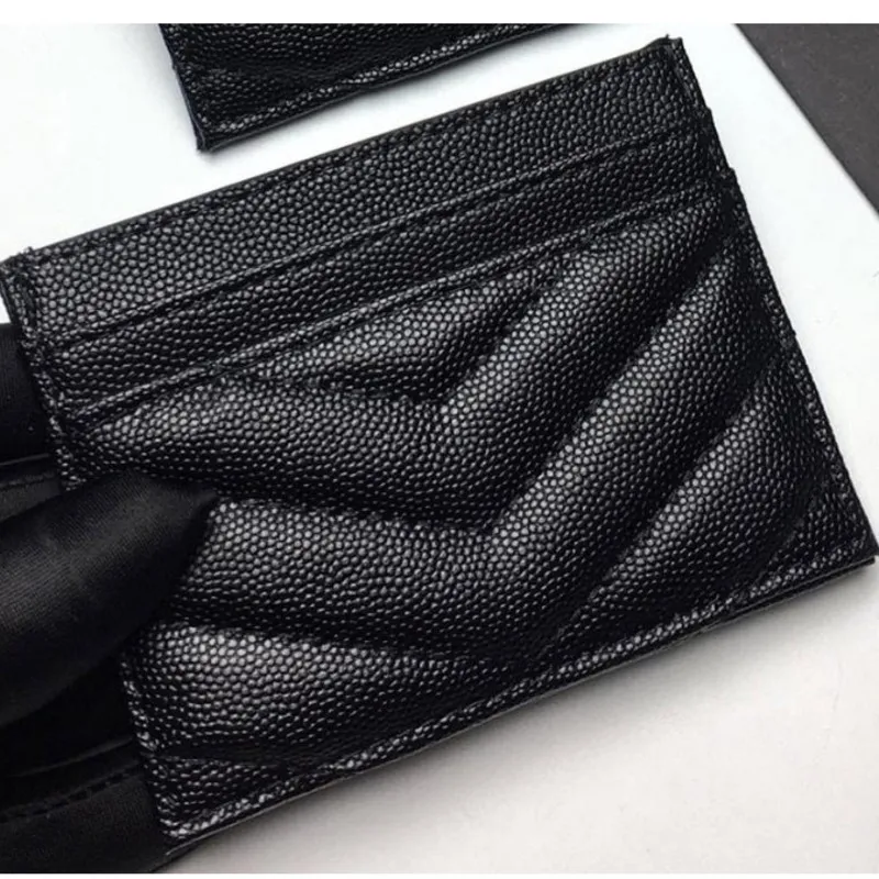 新しい高級デザイナーカードホルダーファッションキャビア女性ミニ純粋な色本革小石の質感黒財布バッグとボックス