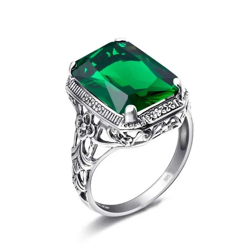 Anelli cluster smeraldo Genuine 925 sterling argento originale gioielli originali gioielli neo-gotici band nozze classico anello di pietra preziosa naturale classica per le donne