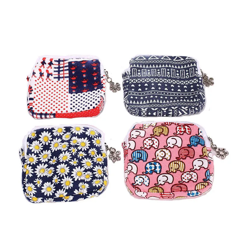Corea estilo venta al por mayor moda algodón pequeño bolso de toalla sanitaria mujeres lindo tamaño de bolsillo monedero