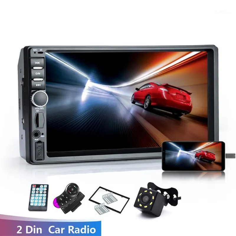 Autoradio 2 Din HD 7 "Touchscreen Stereo Bluetooth Handsfree FM-radio Omgekeerd beeld met / zonder camera 12V 7018B1