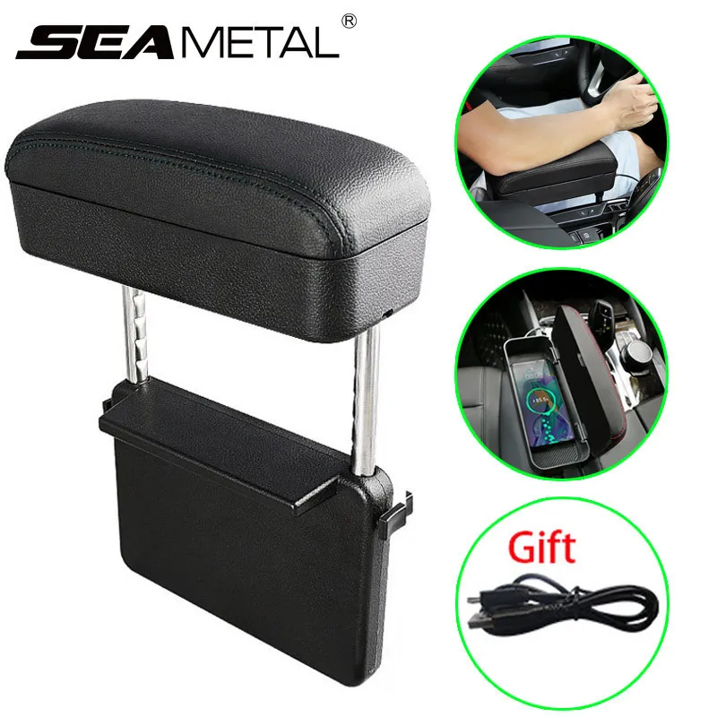 Car Accessories Car Center Console Armrest Car Organizer Seat Storage Box Leather Auto Holder Container Arm Rest Wireless Charge LJ201118