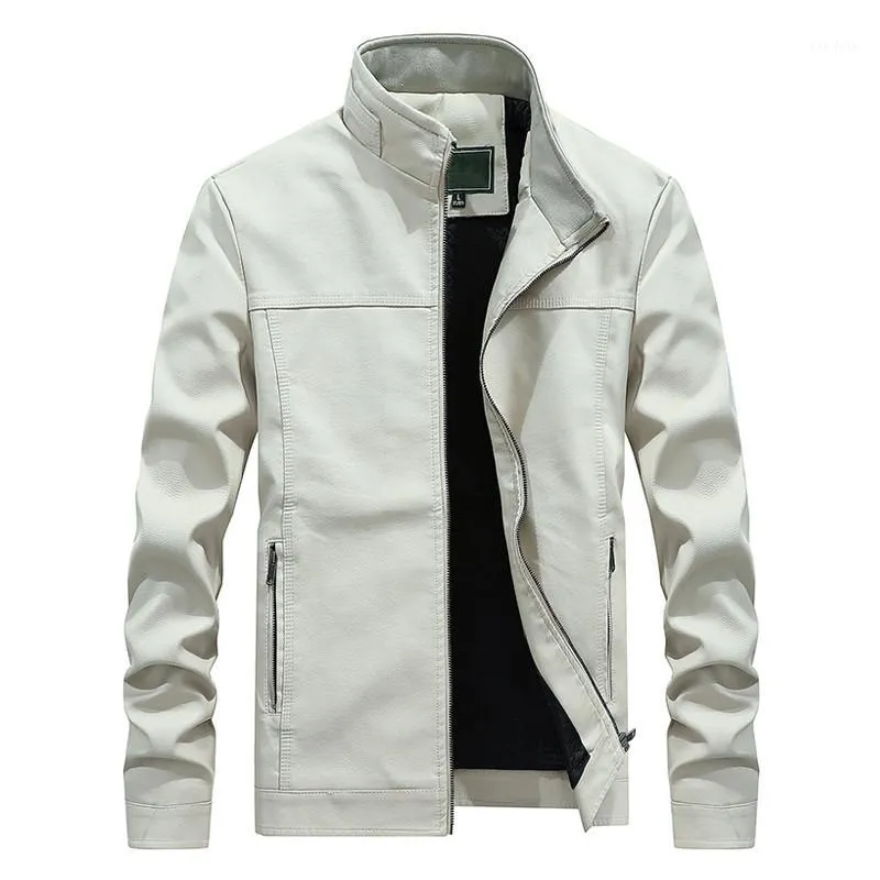 Automne Hiver Nouvelle Veste En Cuir Blanc Hommes PU Manteaux Hommes Col Montant Long Manteau Mode Affaires Vêtements D'extérieur Mâle Marque Vêtements1