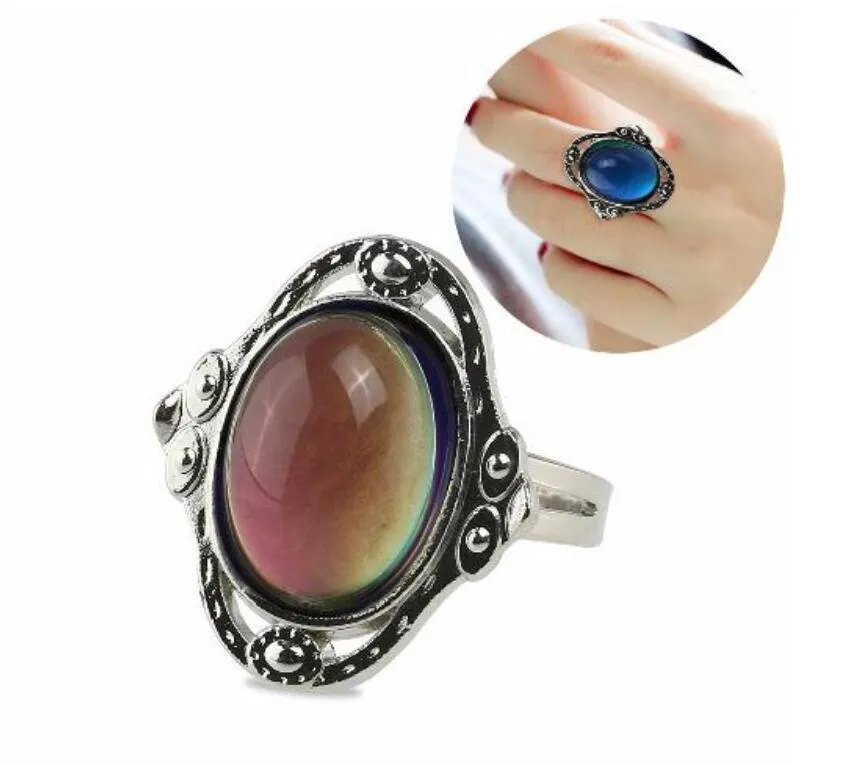 Vintage Retro Color Change Mood Ring Ring Oval Emotion Poczucie Zmienna Pierścień Kontrola temperatury Pierścienie dla kobietps1670 A8OVQ