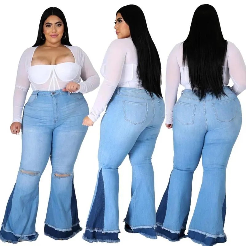 Kadın Kot Artı Boyutu XL-5XL Kadınlar Rahat Yüksek Bel Kolay Eşleştirme Lady Sıska Yırtık Kelebek Dipli Denim Pantolon Oymak