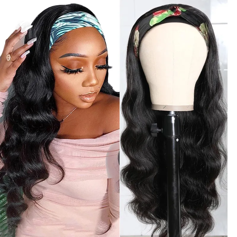 Perruque de cheveux naturels indiens Remy, bandeau réglable, Body Wave, densité 150%, sans dentelle, pour femmes