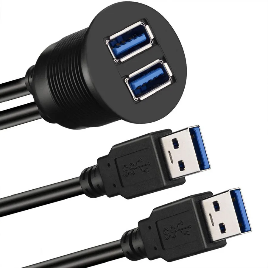 1M 2ポートデュアルUSB 3.0 AUXフラッシュカーダッシュボードパネルマウントエクステンションケーブルカートラックボートオートバイ3フィート