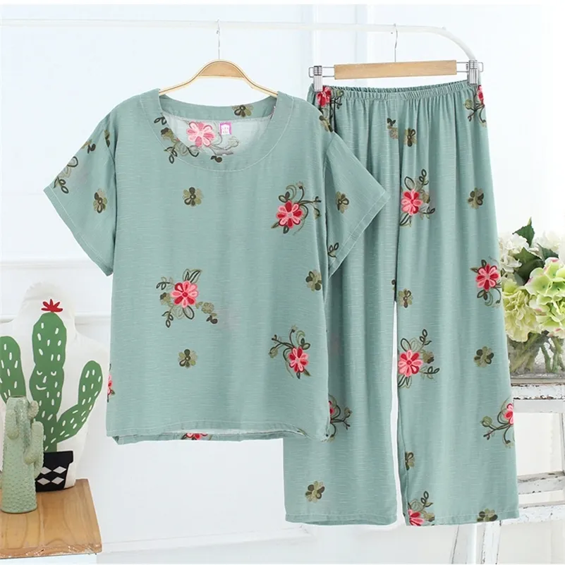 Floral Print Cotton Linen Pajama Set For Women Loose Fit Summer Nursing