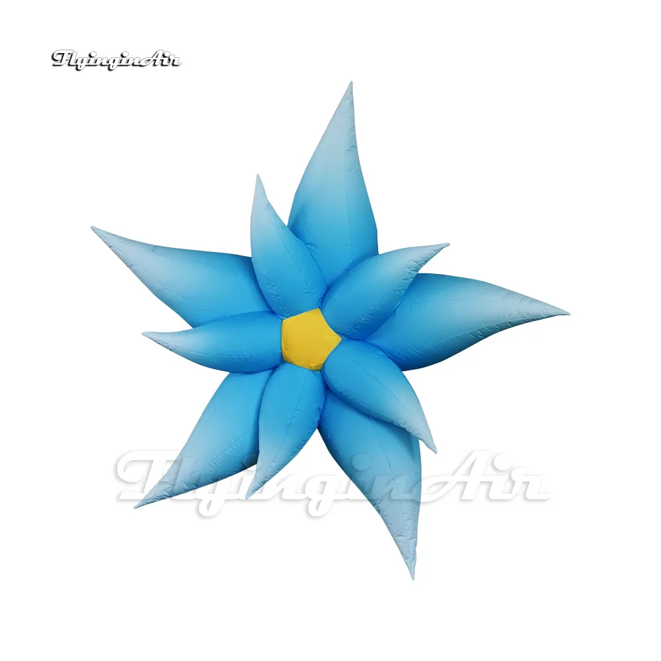 カラーカスタマイズされた花青い膨脹可能な花の風船2m / 3mぶら下げカーニバルパーティーの装飾のためのLEDライトが付いているヒトデのような造られた花を爆破する