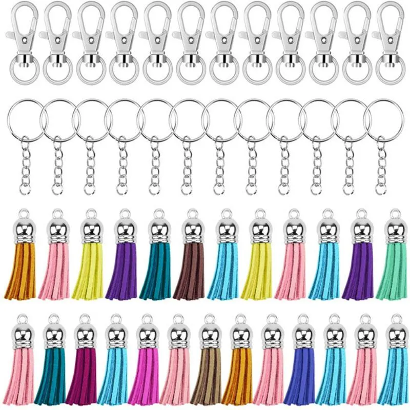 Keychains 125pc/set Swivel Hooks&Key Rings&Tassels Bulk Handmade DIY Keychain Crafts Fashion Leather Tassel Pendant For Jewelry Maki