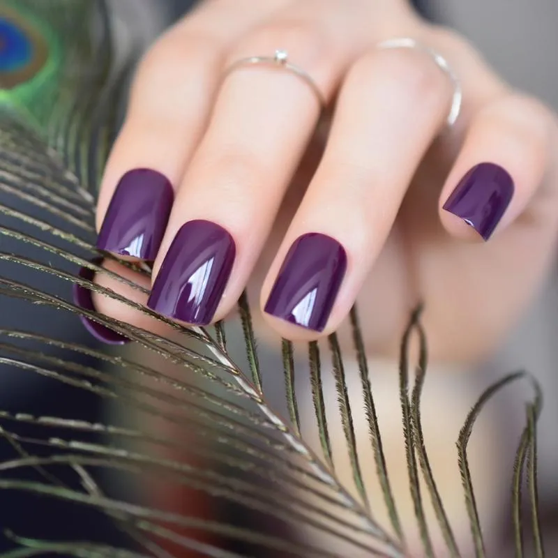 CoolNail Dark Violet False Fake Nail Tips Deep Purple Acrylic UV Nails Art  Decoration Round Square