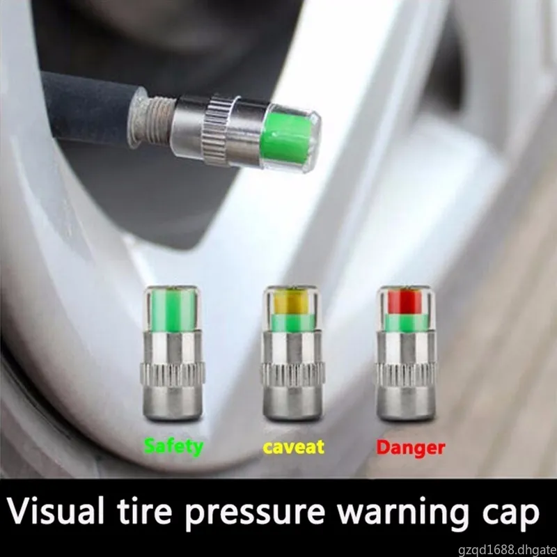 4Pieces 1set Tire Pressure Monitor Pressure Gauge Cap Sensor Indicator Alert Monitoring Valve Stem Cap Tools Kit