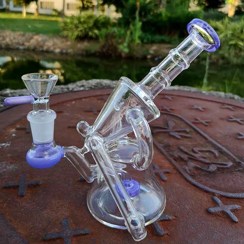 Unique Hookahs Dab Rig Showerhead Perc Glass Bongs 14 Inch Recycler Oil Rigs Water Bong 4mm Thickness Water Pipe With Sidecar XL-1972