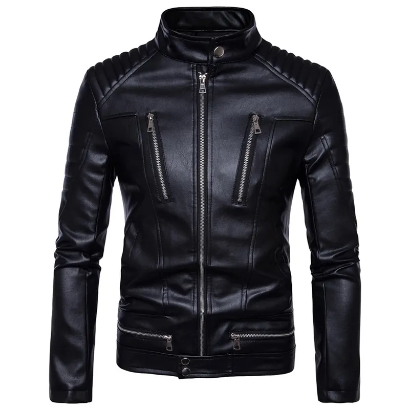 Mens Bomber Jackets Fashion Men Faux Leather Coat Zipper Overcoat Motor Jacket Motorcycle Bikers Punk Man Brand Top Colthing 201215