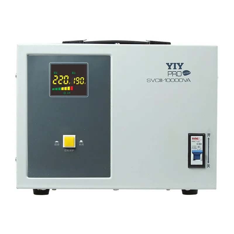 SVC-10KVA-Eingang 150-250 V bis 220 V 4% Wechselstrom Automatischer Spannungsregler Stabilisator Weiteingangsbereich Einphase-Servo-Typ Bunte Anzeige L-N Erdungsmonophasisch
