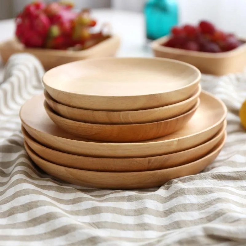 Kitchen Storage & Organization Japanese Round Solid Wood Plate Fruit Dishes Wooden Saucer Tray Dinner Breakfast Tableware Utensils1