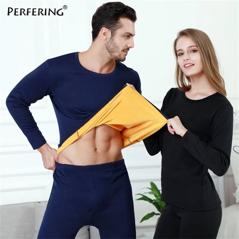 Perfering 2 / Pcs Veludo Grosso Conjunto de Roupa Interior Térmica para Homens Mulher Quente Em Camadas Roupas Pijamas Conjunto Térmico Long Johns Quente-Seco 201217