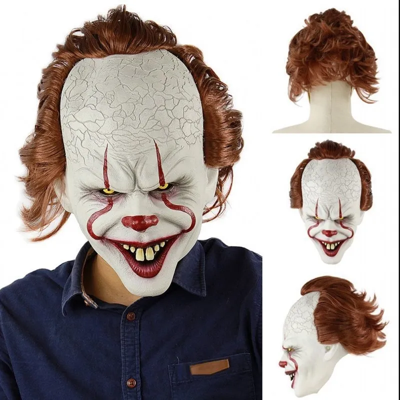 Latex Halloween Clown Langes Haar Gruselige Requisiten Grudge Ghost Hedging Zombie Maskerade Party Maske Y200103