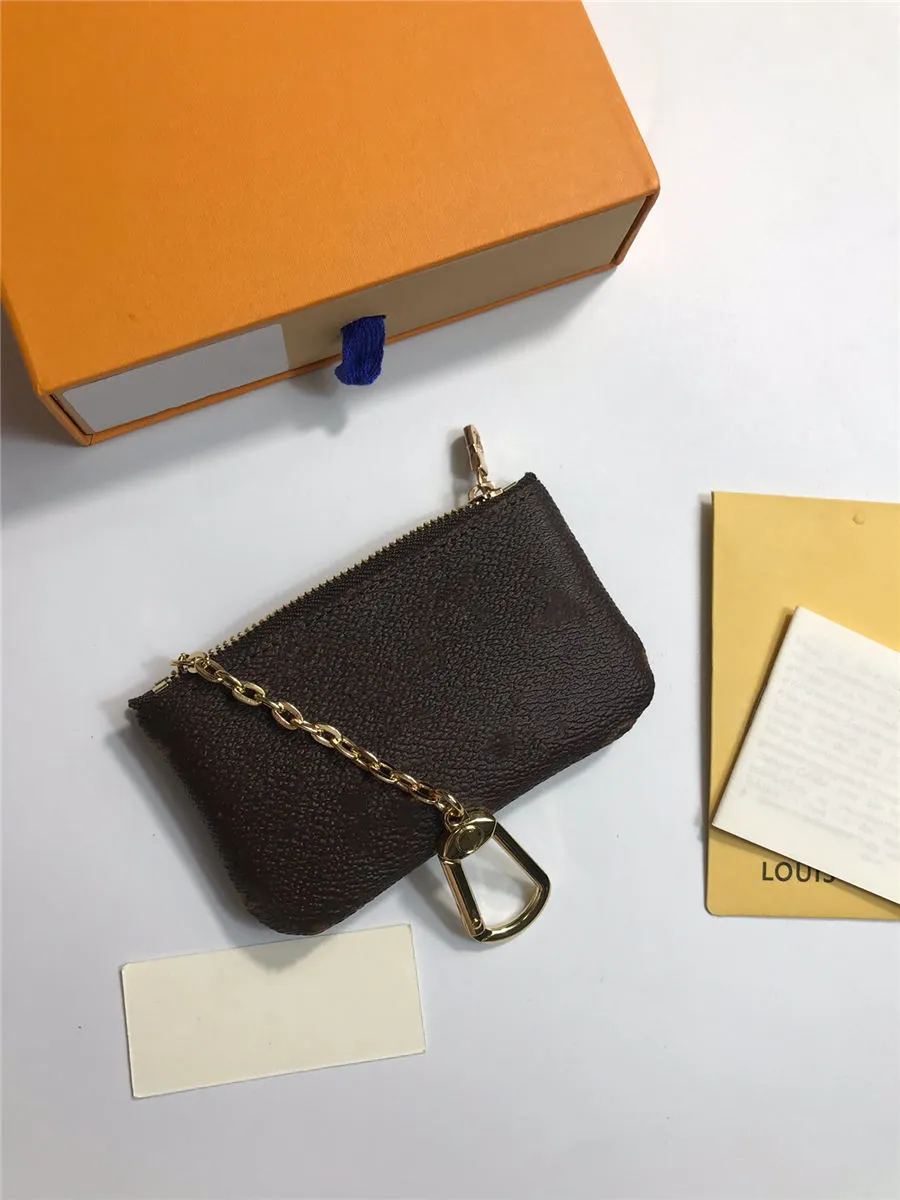 Key bag fashion men's and women's key ring credit card clip Coin Purse luxury Mini Wallet charm brown flower letter coin bag free of charge