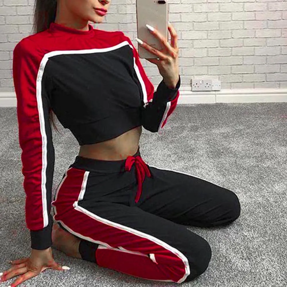 Designer Sportkläder TrackSuits Fashion Fritid TrackSuit För Kvinnor 2 Pieces Set Suit Patchwork Red Black