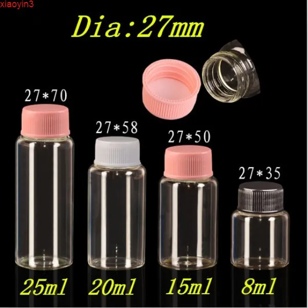 27*35*14mm 8 ml bouteilles en verre avec couvercle en plastique bocaux cadeaux vides transparents bouchon noir 50 pcs/lot de haute qualité