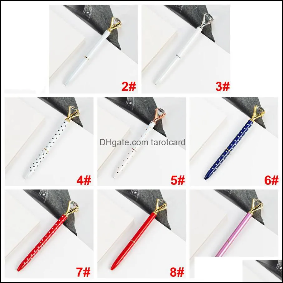 27 Colors Student Pen With Large Diamond Big Diamond Crystal Ballpoint Pens School Office Promotion Gift Metal Gem Ballpoint Pens