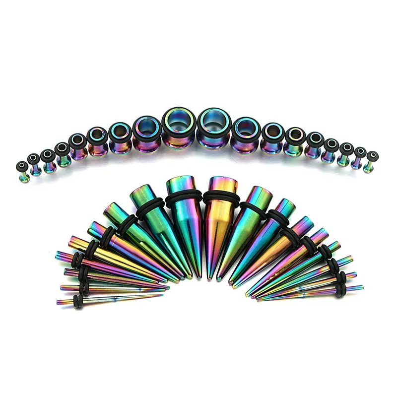 36pcs / lote 1,6-10mm kit perfuradoras de piercing corporal jóias 316 taças de aço inoxidável e plugues túneis de ouvido Gauges expansor conjunto