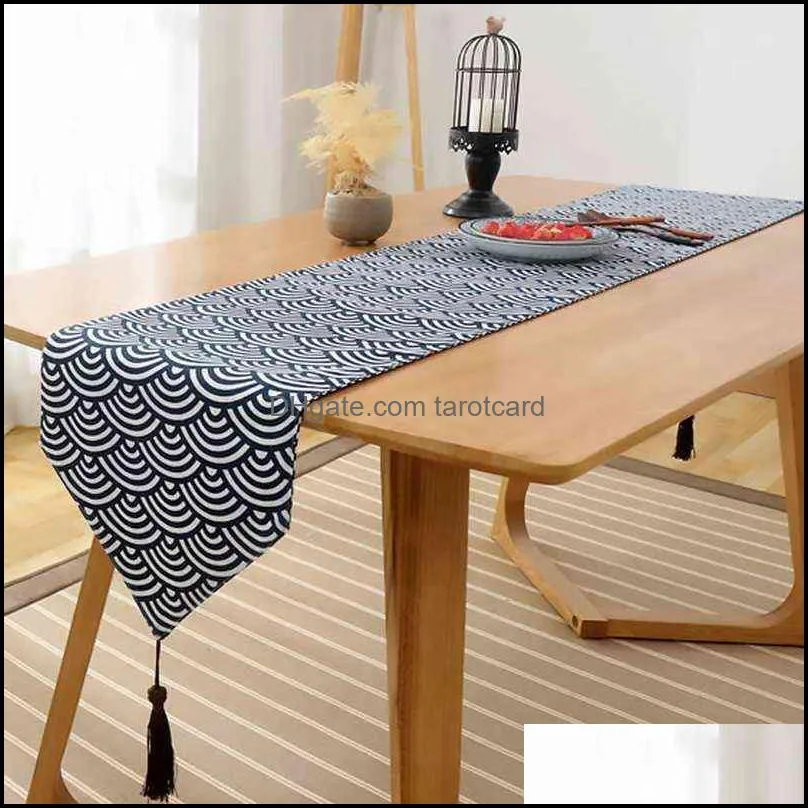 Japanese Style Table Runner Tasseled Table Flag for Wedding Party Decoration Sping Festival Tablecloth Home Placemat Decor 220107