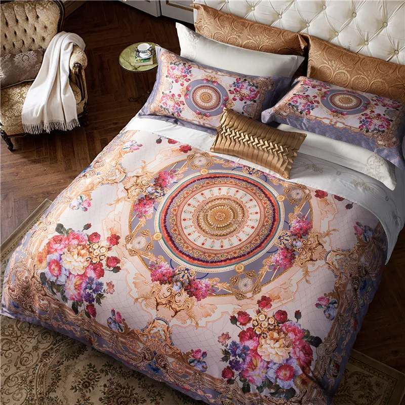 Luxury Bohemia King Queen size Bedding sets Oriental 4pcs Egyptian Cotton Bed set Duvet cover Bed sheet linen set Pillow cover T200706
