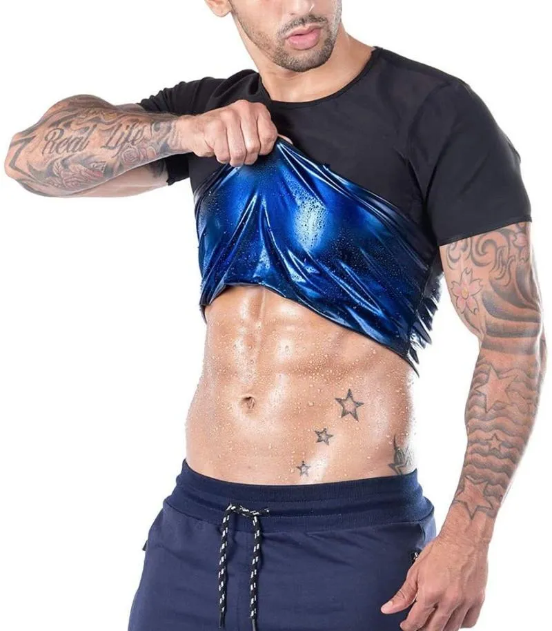 Intimo modellante per il corpo da uomo T-shirt per intrappolamento del calore da sauna T-shirt da allenamento modellante per la vita a maniche corte corsetto da allenamento