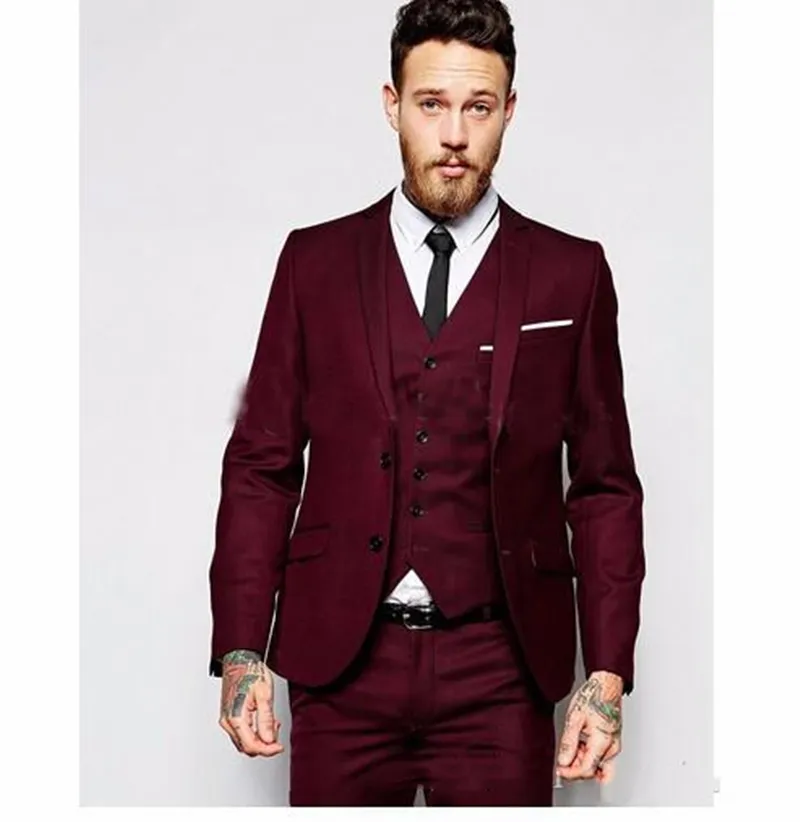 Yakışıklı Slim Fit Erkek Takım Elbise Düğün Smokin Damat Takım Elbise Üç Adet (Ceket + Yelek + Pantolon) Düğünler Misafir Set Erkekler Örgün Giyim Zorlu Yaka Balo Parti Blazer