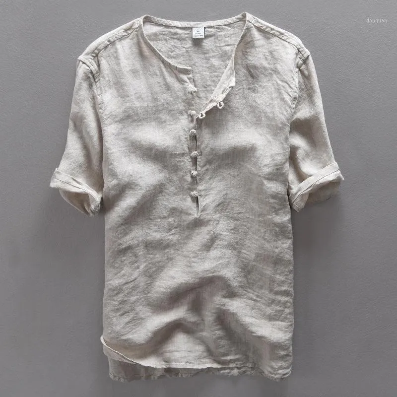 Men's Casual Shirts Wholesale Simple Fashion Men Shirt Linen Solid Flax Breathable Summer Mens Clothing Camisa Masculina1