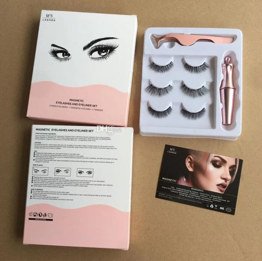 3 paires de cils magnétiques Faux cils + Eyeliner liquide + Ensemble de maquillage pour les yeux Pince à épiler Aimant 3D Faux cils Naturel réutilisable Aucune colle nécessaire