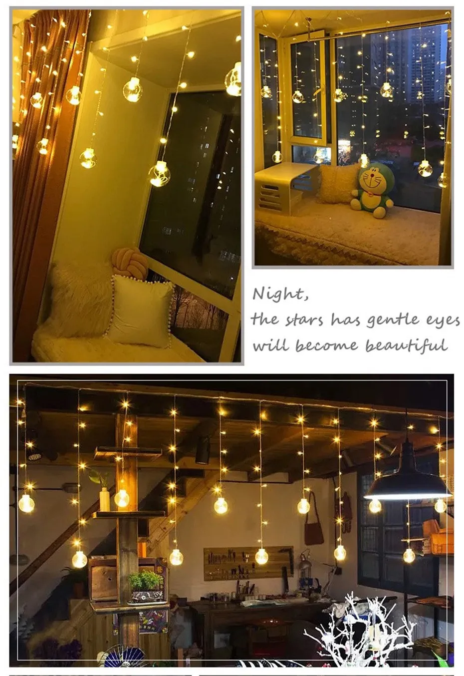 Curtain string lights Globe LED fantasy starry crystal ing ball warm white decortions