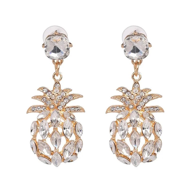 Qiaose Crystal Rhinestone Pineapple Dangle Drop Earrings for Women Fashion Jewelry Boho Maxi Collection Earrings Accessories1281j
