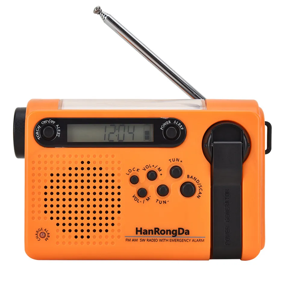 HanRongDa Mini Radio Portatile AM FM Banda completa Prevenzione dei disastri Ricevitore radio stereo di emergenza Batteria Ricarica solare Torcia a LED