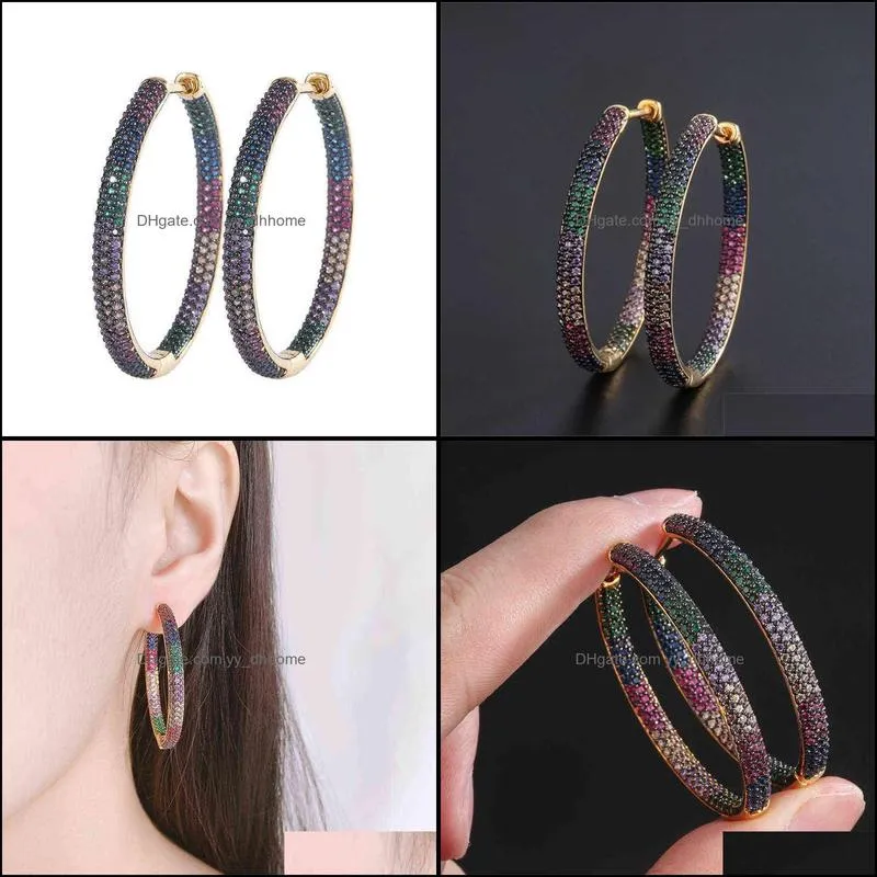 Funmode Trendy Two Tones Rainbow Cubic Zirconia Hoop Earrings For Women Hip Hoop pendientes mujer Wholesale FE53 220121