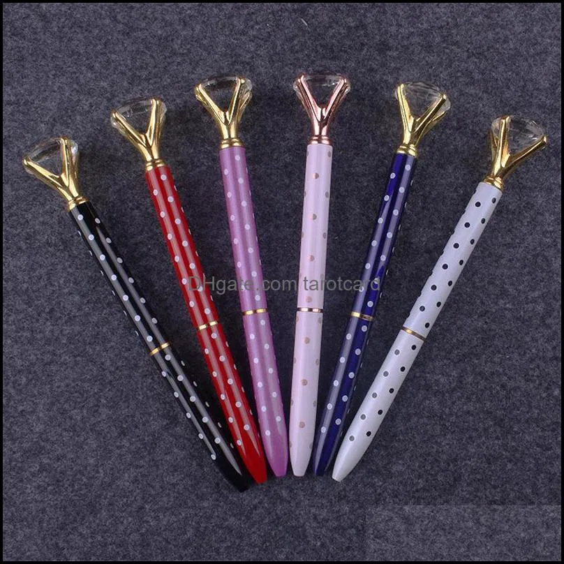 27 Colors Student Pen With Large Diamond Big Diamond Crystal Ballpoint Pens School Office Promotion Gift Metal Gem Ballpoint Pens