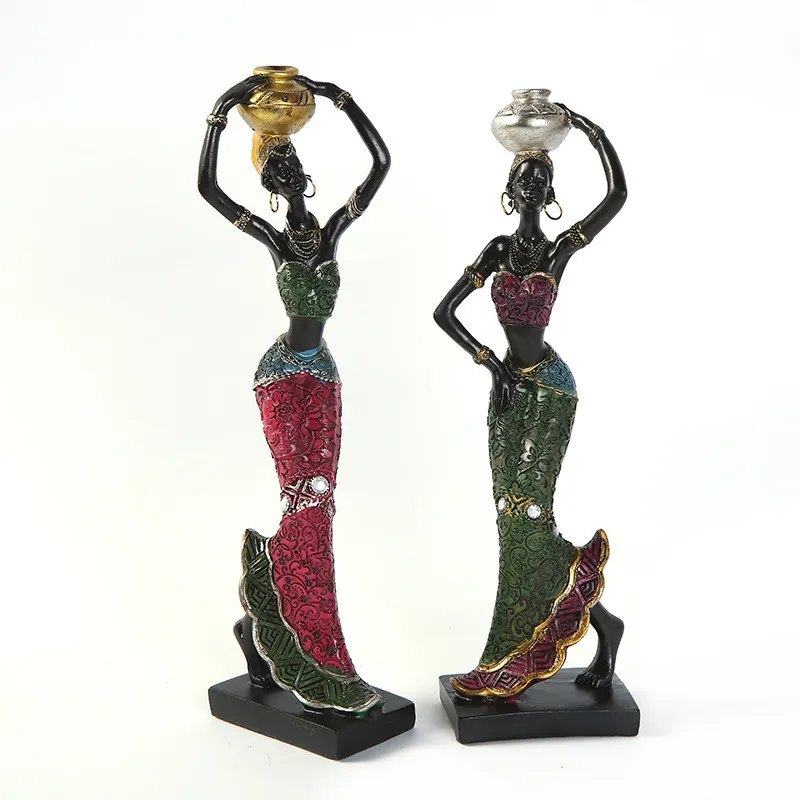 Artisanat Décoration de la maison Accessoires Résine Statue Ornements Femme Africaine Staue Creative Sculpture T200703