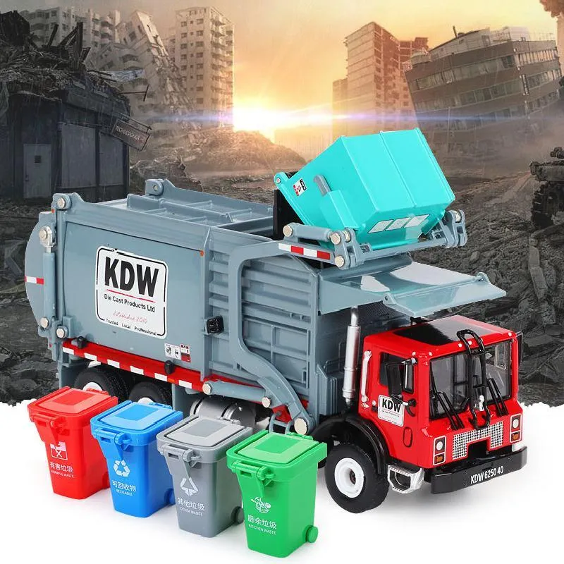 Alloy materials handling truck garbage cleaning vehicle model 1:24 garbage truck sanitation trucks clean car toy car kid gift X0102