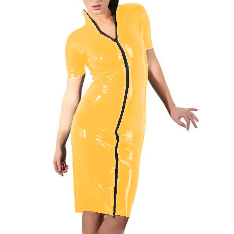 Women Short Sleeve PVC Midi Bodycon Dress Turtle Neck Zipper Front  Knee-Length Party Dress from Dhgate Urban Sexy Dresses - price 54.27