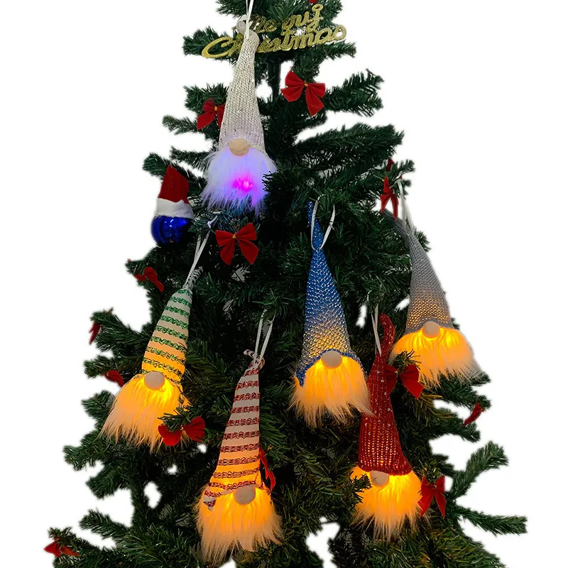 6 couleurs décor gnome avec lumières suédois poupée Santa Gnomes elf peluche suspendue éclaircée figurine nordique christams arbre ornements en gros