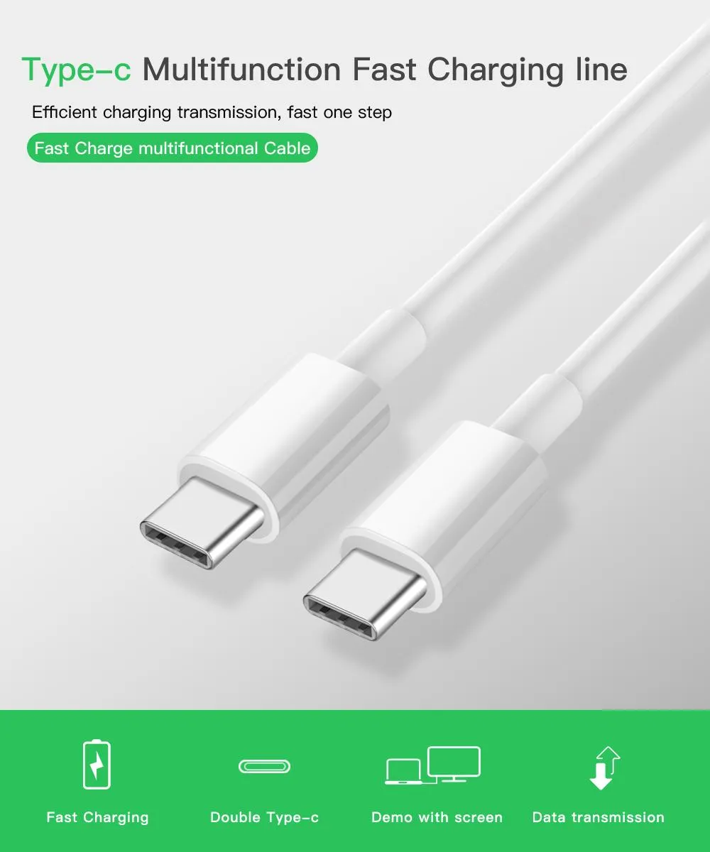 USB-C до USB Type-C Кабели с микросхемой E-MARK для MacBook Xiaomi Redmi Note 8 Pro Быстрая зарядка 4.0 PD 60W Быстрое зарядное зарядное зарядное устройство S11