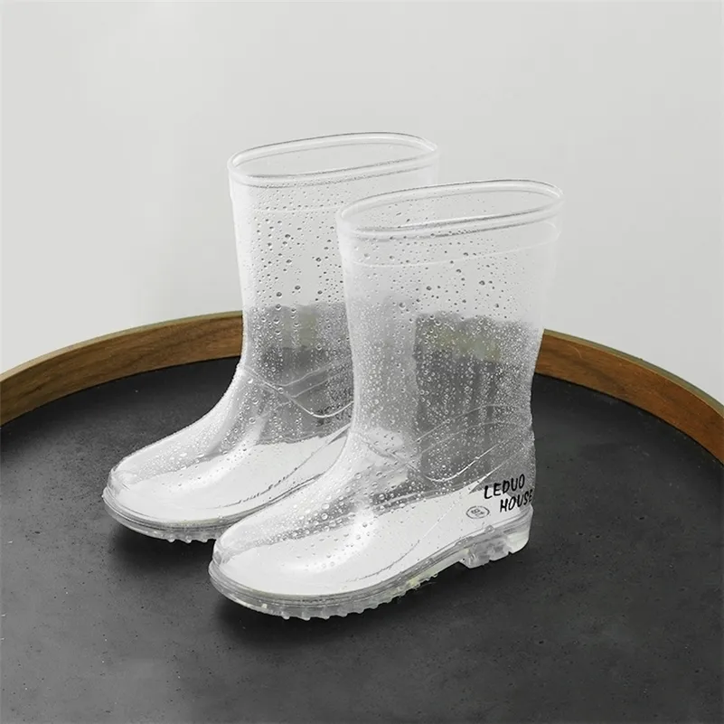 Çocuklar Moda Yağmur Çizmeleri Kız Erkek Çocuk Kalın Alt Kaymaz Şeffaf Rainboots Su Geçirmez Gazanlar Su Kauçuk Ayakkabı LJ201202