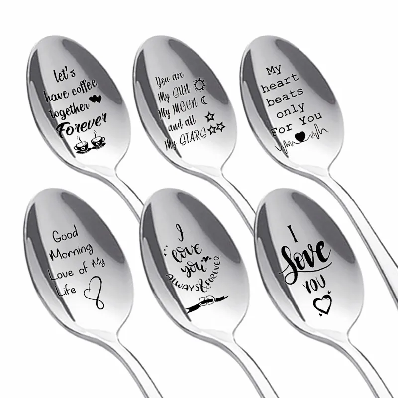 Personalized Stainless Steel Spoon Wedding Anniversary Long Handle Coffee Spoon Valentine`s Day Gift